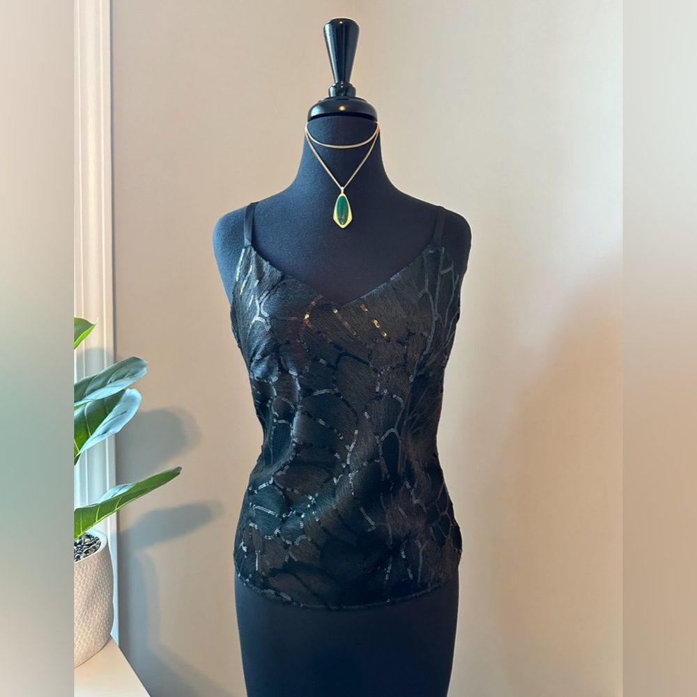 WHBM Sequin black adjustable camisole NWT Size S